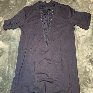 Lace Up Black TShirt Dress